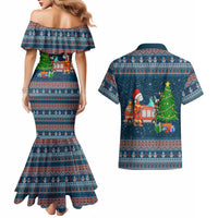 Flamingle Bells Xmas Christmas Couples Matching Mermaid Dress and Hawaiian Shirt Xmas Holiday Patterns - Wonder Print Shop