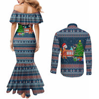 Flamingle Bells Xmas Christmas Couples Matching Mermaid Dress and Long Sleeve Button Shirt Xmas Holiday Patterns - Wonder Print Shop