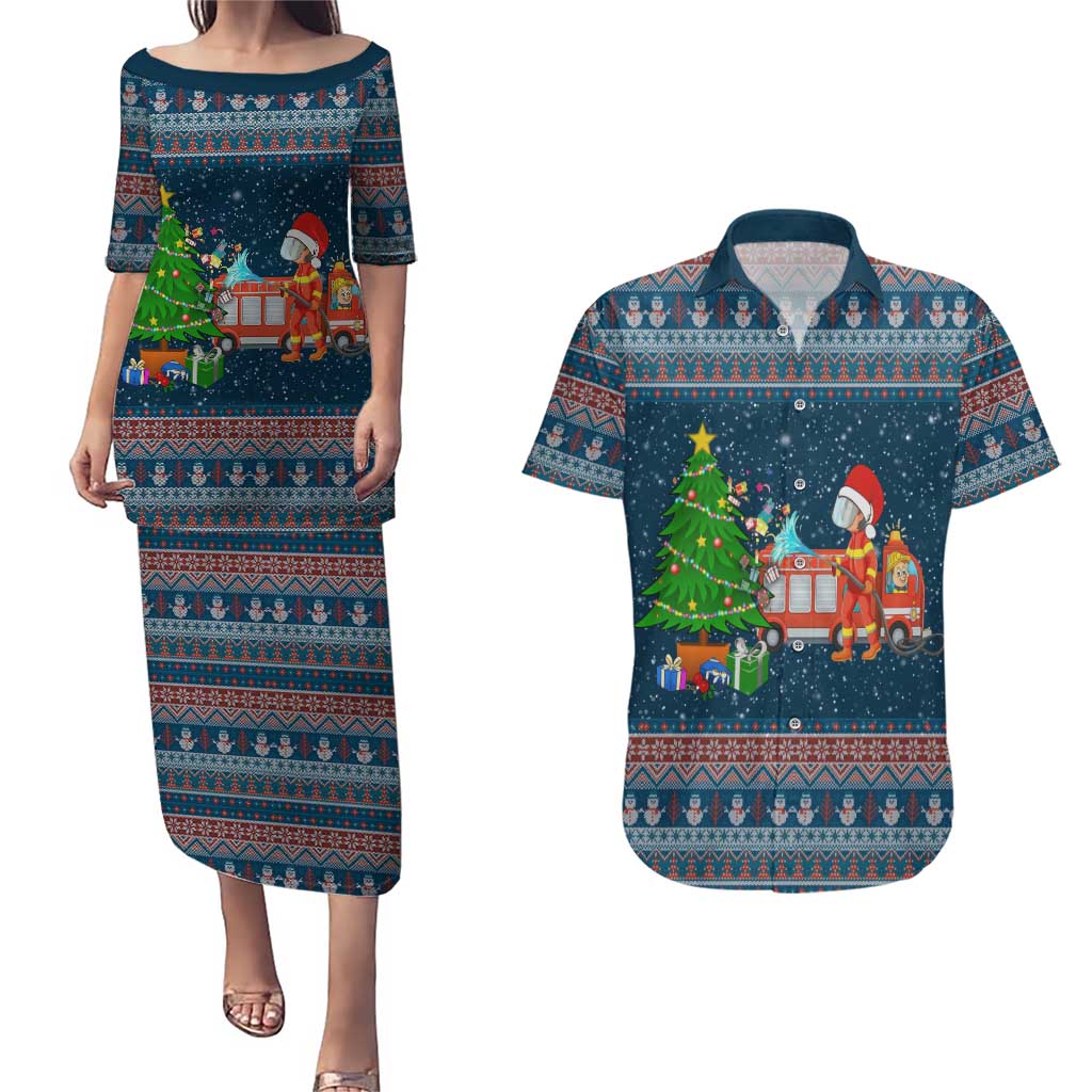Flamingle Bells Xmas Christmas Couples Matching Puletasi and Hawaiian Shirt Xmas Holiday Patterns - Wonder Print Shop