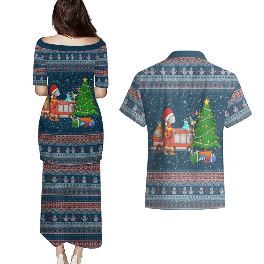 Flamingle Bells Xmas Christmas Couples Matching Puletasi and Hawaiian Shirt Xmas Holiday Patterns - Wonder Print Shop