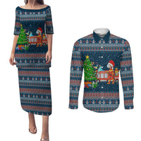 Flamingle Bells Xmas Christmas Couples Matching Puletasi and Long Sleeve Button Shirt Xmas Holiday Patterns - Wonder Print Shop