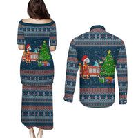 Flamingle Bells Xmas Christmas Couples Matching Puletasi and Long Sleeve Button Shirt Xmas Holiday Patterns - Wonder Print Shop
