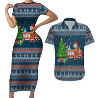 Flamingle Bells Xmas Christmas Couples Matching Short Sleeve Bodycon Dress and Hawaiian Shirt Xmas Holiday Patterns - Wonder Print Shop