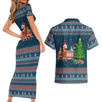 Flamingle Bells Xmas Christmas Couples Matching Short Sleeve Bodycon Dress and Hawaiian Shirt Xmas Holiday Patterns - Wonder Print Shop