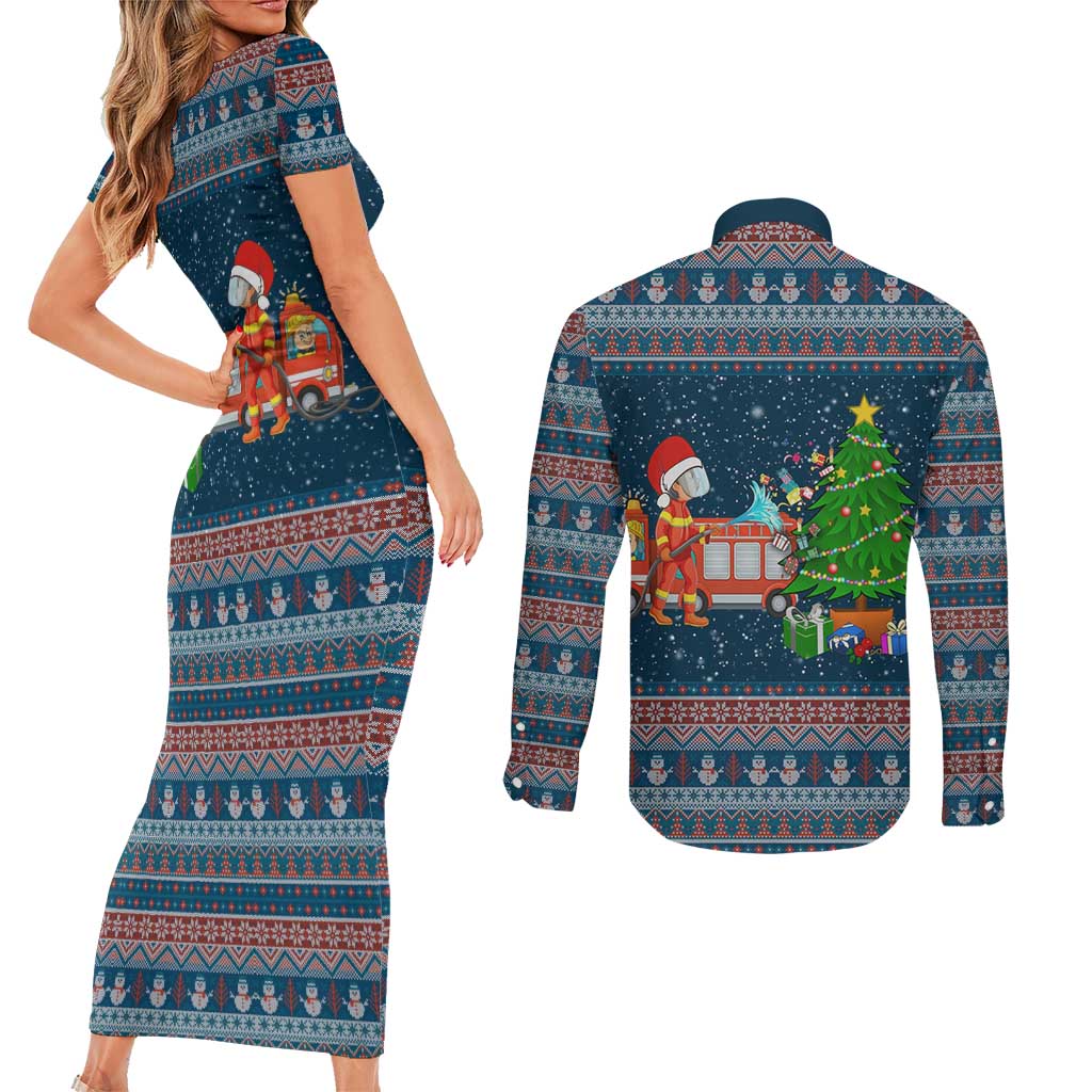 Flamingle Bells Xmas Christmas Couples Matching Short Sleeve Bodycon Dress and Long Sleeve Button Shirt Xmas Holiday Patterns - Wonder Print Shop