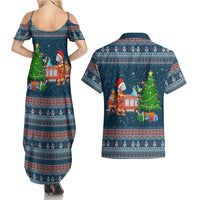 Flamingle Bells Xmas Christmas Couples Matching Summer Maxi Dress and Hawaiian Shirt Xmas Holiday Patterns - Wonder Print Shop