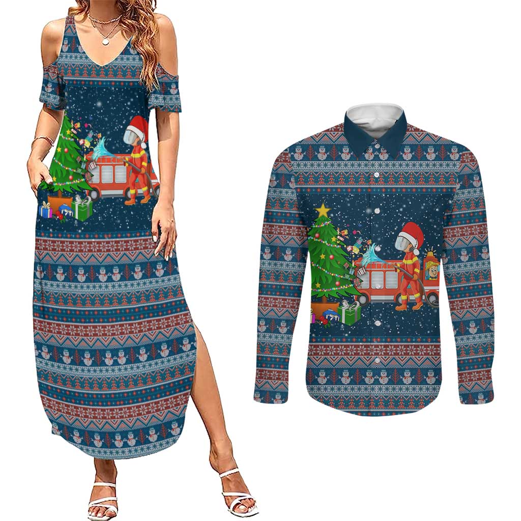 Flamingle Bells Xmas Christmas Couples Matching Summer Maxi Dress and Long Sleeve Button Shirt Xmas Holiday Patterns - Wonder Print Shop