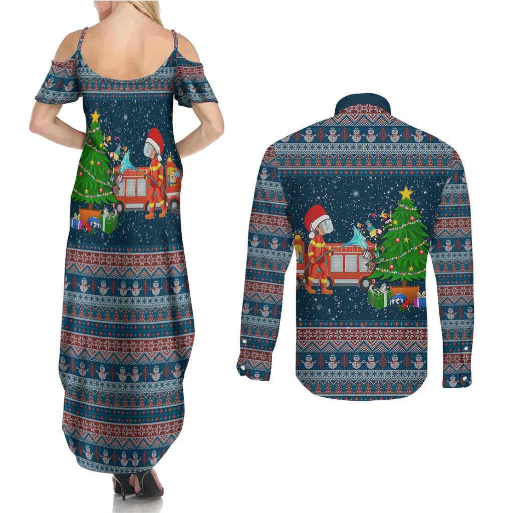 Flamingle Bells Xmas Christmas Couples Matching Summer Maxi Dress and Long Sleeve Button Shirt Xmas Holiday Patterns - Wonder Print Shop