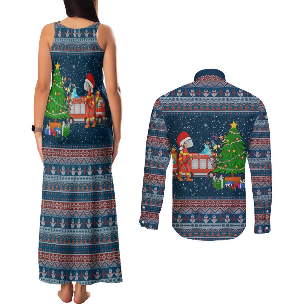 Flamingle Bells Xmas Christmas Couples Matching Tank Maxi Dress and Long Sleeve Button Shirt Xmas Holiday Patterns - Wonder Print Shop