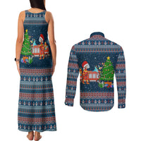 Flamingle Bells Xmas Christmas Couples Matching Tank Maxi Dress and Long Sleeve Button Shirt Xmas Holiday Patterns - Wonder Print Shop