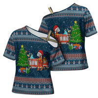 Flamingle Bells Xmas Christmas Cross Shoulder Shirt Xmas Holiday Patterns - Wonder Print Shop