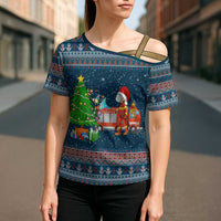 Flamingle Bells Xmas Christmas Cross Shoulder Shirt Xmas Holiday Patterns - Wonder Print Shop