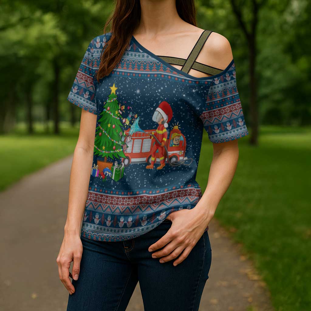 Flamingle Bells Xmas Christmas Cross Shoulder Shirt Xmas Holiday Patterns - Wonder Print Shop