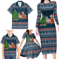 Flamingle Bells Xmas Christmas Family Matching Long Sleeve Bodycon Dress and Hawaiian Shirt Xmas Holiday Patterns - Wonder Print Shop