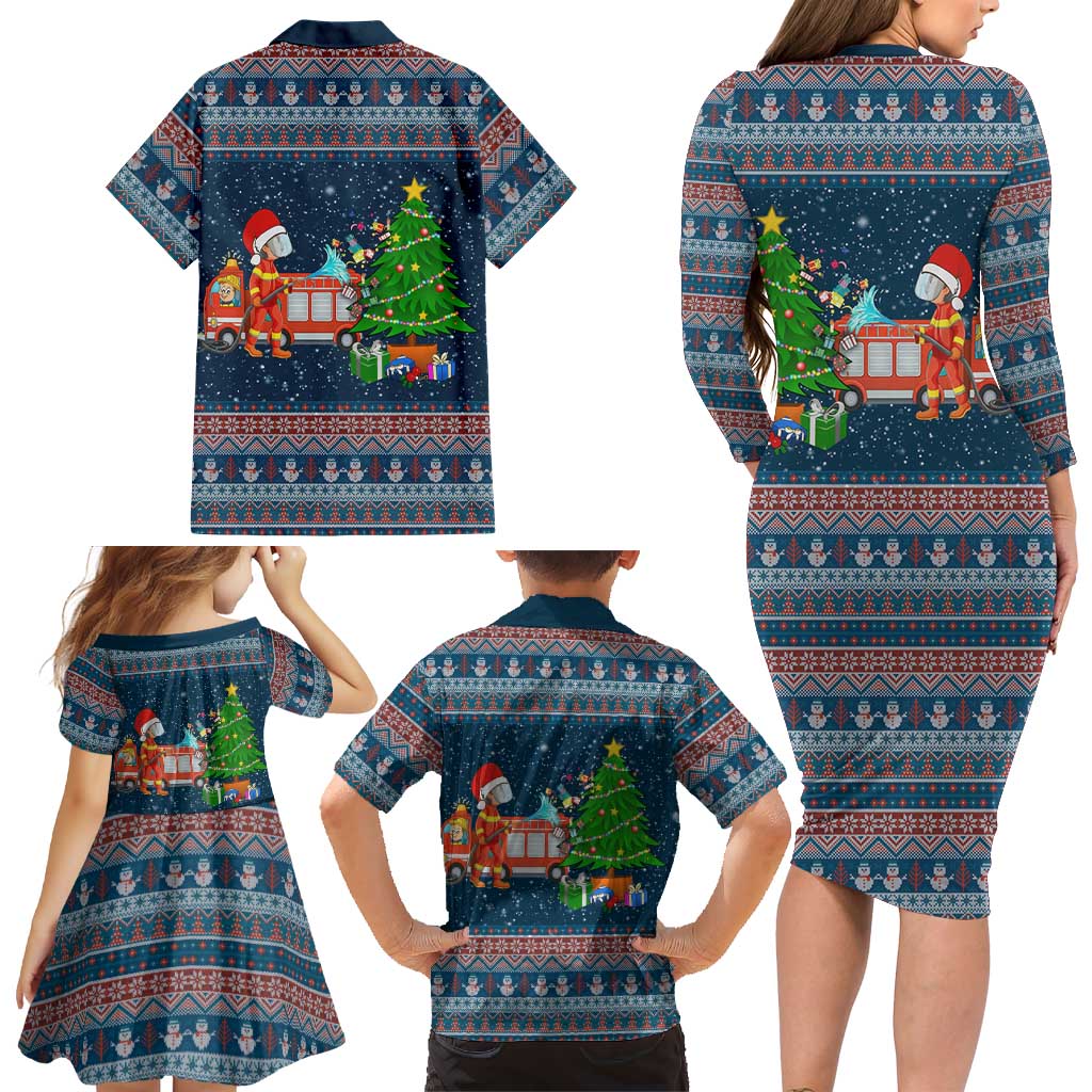 Flamingle Bells Xmas Christmas Family Matching Long Sleeve Bodycon Dress and Hawaiian Shirt Xmas Holiday Patterns - Wonder Print Shop