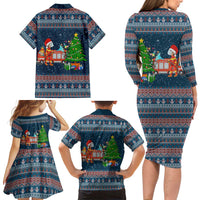 Flamingle Bells Xmas Christmas Family Matching Long Sleeve Bodycon Dress and Hawaiian Shirt Xmas Holiday Patterns - Wonder Print Shop