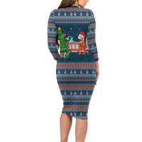 Flamingle Bells Xmas Christmas Family Matching Long Sleeve Bodycon Dress and Hawaiian Shirt Xmas Holiday Patterns - Wonder Print Shop