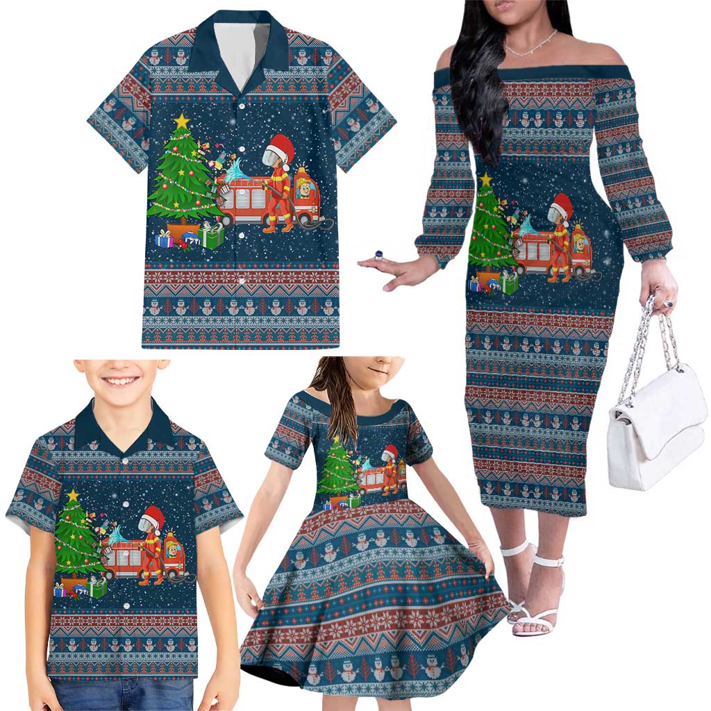 Flamingle Bells Xmas Christmas Family Matching Off The Shoulder Long Sleeve Dress and Hawaiian Shirt Xmas Holiday Patterns - Wonder Print Shop