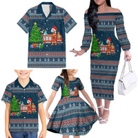 Flamingle Bells Xmas Christmas Family Matching Off The Shoulder Long Sleeve Dress and Hawaiian Shirt Xmas Holiday Patterns - Wonder Print Shop