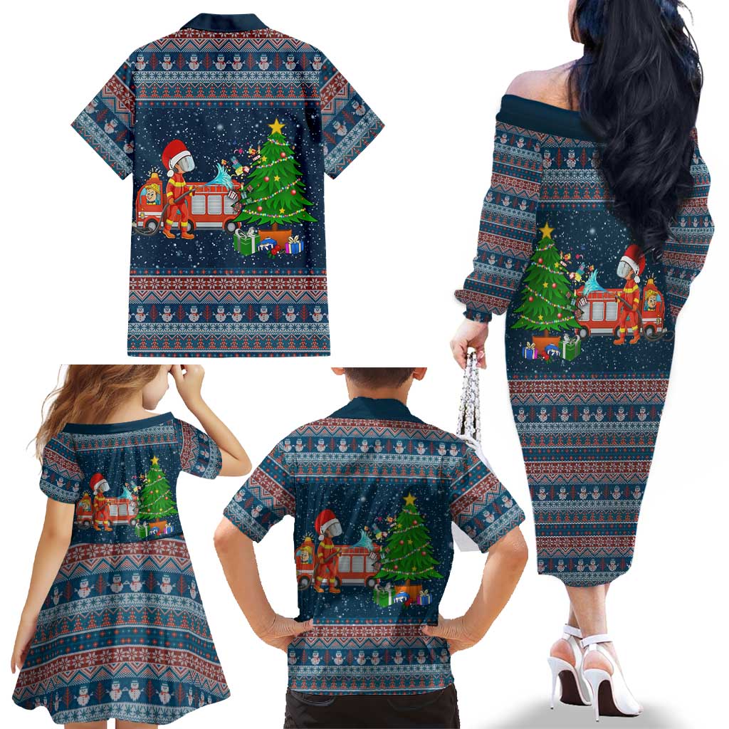 Flamingle Bells Xmas Christmas Family Matching Off The Shoulder Long Sleeve Dress and Hawaiian Shirt Xmas Holiday Patterns - Wonder Print Shop