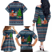 Flamingle Bells Xmas Christmas Family Matching Off The Shoulder Long Sleeve Dress and Hawaiian Shirt Xmas Holiday Patterns - Wonder Print Shop
