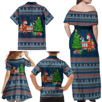 Flamingle Bells Xmas Christmas Family Matching Off Shoulder Maxi Dress and Hawaiian Shirt Xmas Holiday Patterns - Wonder Print Shop