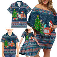 Flamingle Bells Xmas Christmas Family Matching Off Shoulder Short Dress and Hawaiian Shirt Xmas Holiday Patterns - Wonder Print Shop