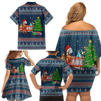 Flamingle Bells Xmas Christmas Family Matching Off Shoulder Short Dress and Hawaiian Shirt Xmas Holiday Patterns - Wonder Print Shop