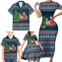 Flamingle Bells Xmas Christmas Family Matching Short Sleeve Bodycon Dress and Hawaiian Shirt Xmas Holiday Patterns - Wonder Print Shop