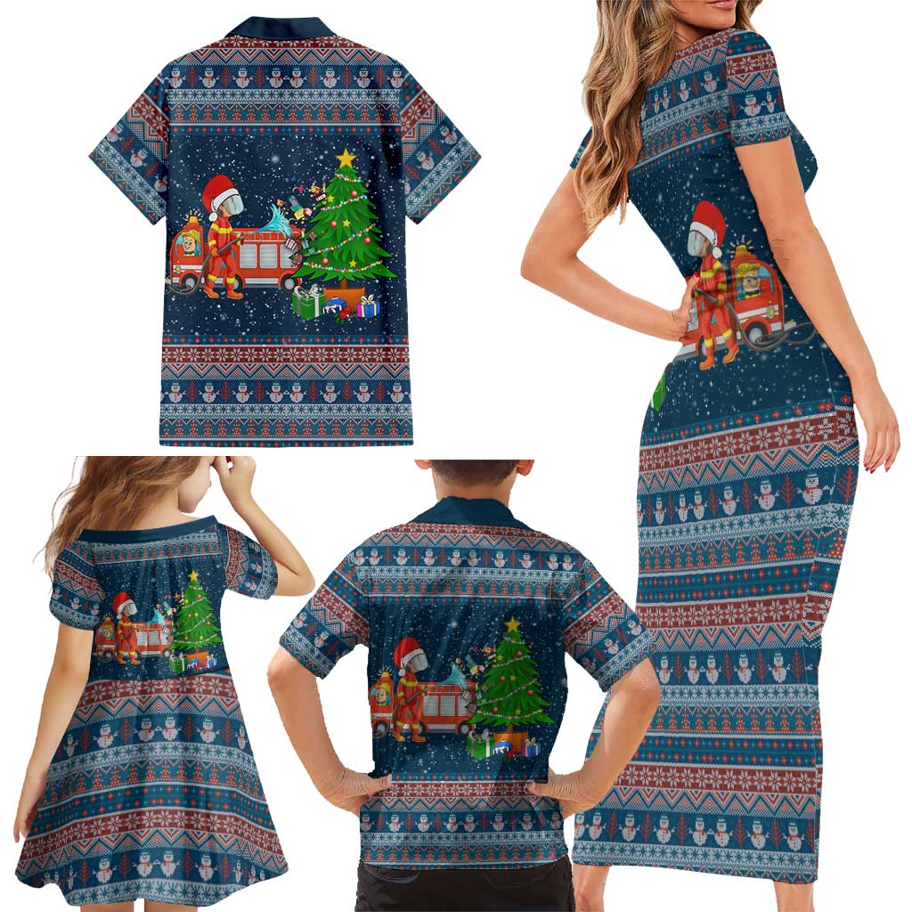 Flamingle Bells Xmas Christmas Family Matching Short Sleeve Bodycon Dress and Hawaiian Shirt Xmas Holiday Patterns - Wonder Print Shop