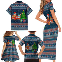 Flamingle Bells Xmas Christmas Family Matching Short Sleeve Bodycon Dress and Hawaiian Shirt Xmas Holiday Patterns - Wonder Print Shop