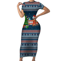 Flamingle Bells Xmas Christmas Family Matching Short Sleeve Bodycon Dress and Hawaiian Shirt Xmas Holiday Patterns - Wonder Print Shop