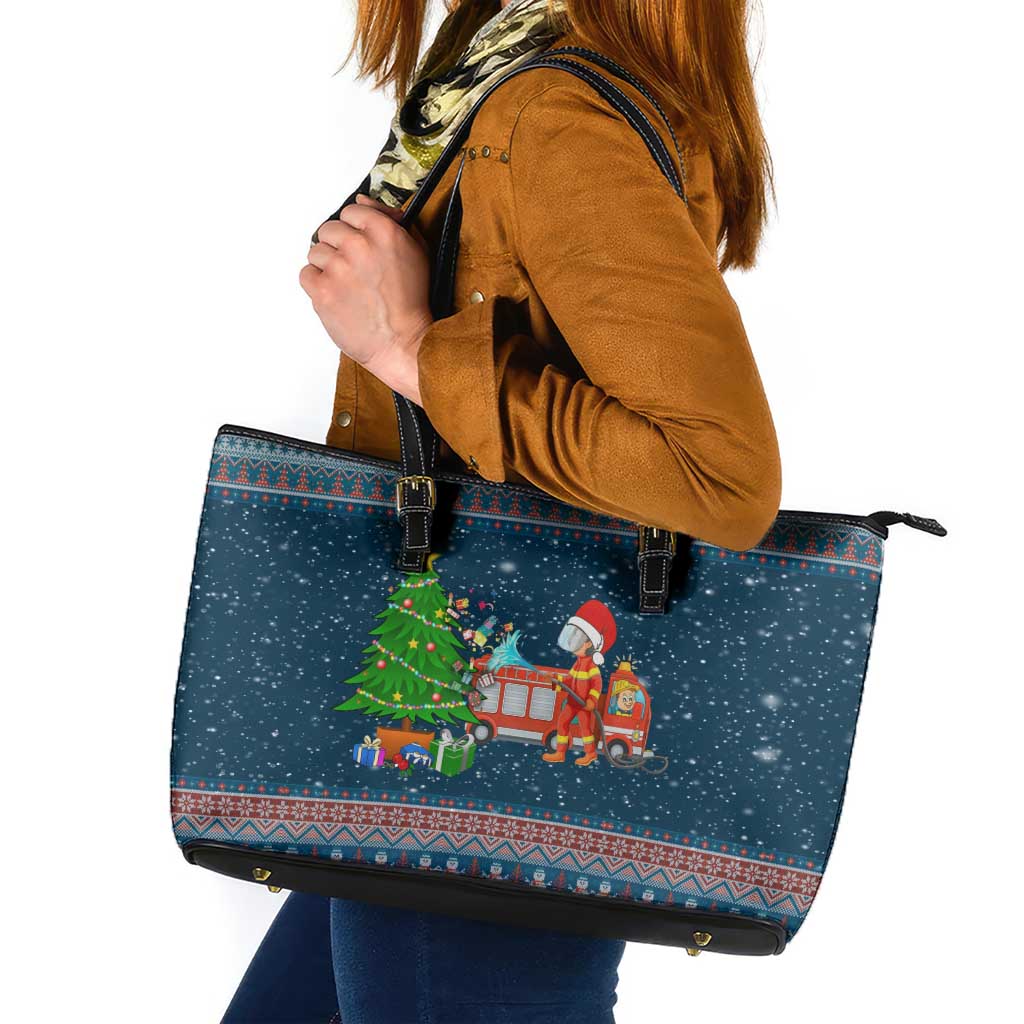 Flamingle Bells Xmas Christmas Leather Tote Bag Xmas Holiday Patterns - Wonder Print Shop