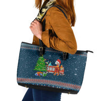 Flamingle Bells Xmas Christmas Leather Tote Bag Xmas Holiday Patterns - Wonder Print Shop