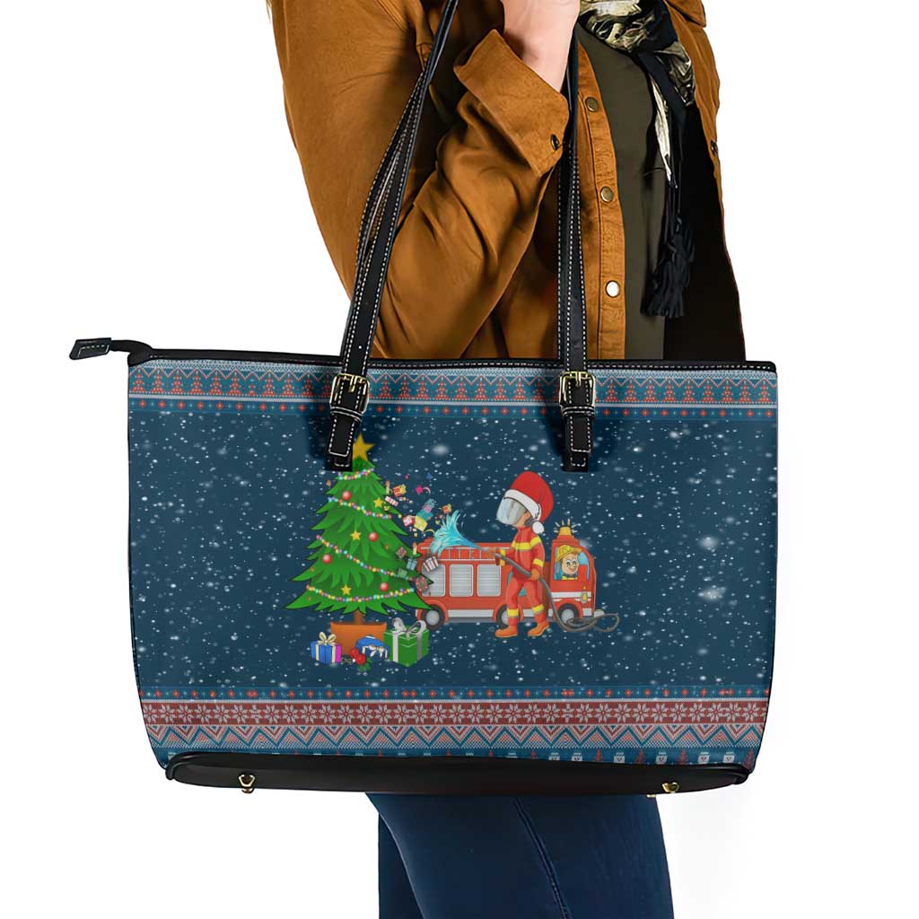 Flamingle Bells Xmas Christmas Leather Tote Bag Xmas Holiday Patterns - Wonder Print Shop