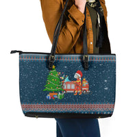 Flamingle Bells Xmas Christmas Leather Tote Bag Xmas Holiday Patterns - Wonder Print Shop