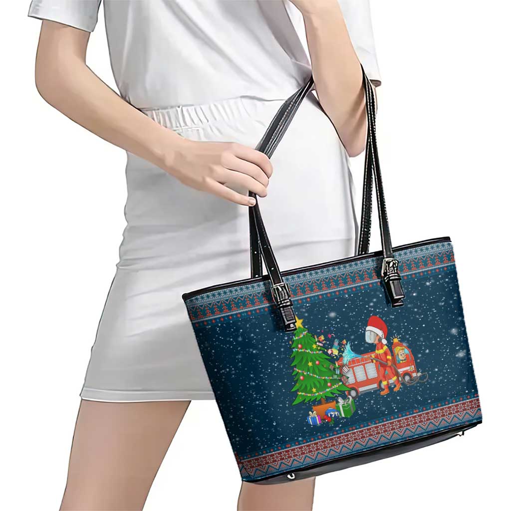 Flamingle Bells Xmas Christmas Leather Tote Bag Xmas Holiday Patterns - Wonder Print Shop