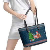 Flamingle Bells Xmas Christmas Leather Tote Bag Xmas Holiday Patterns - Wonder Print Shop
