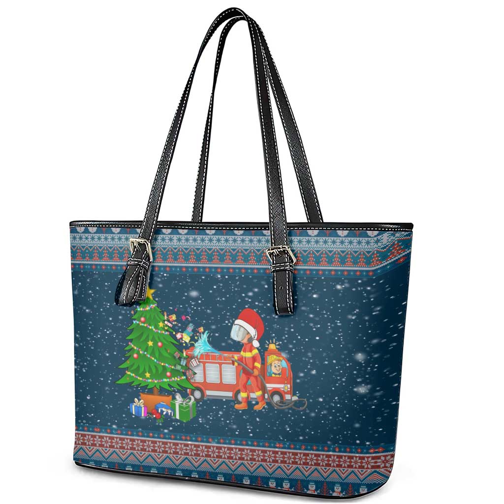 Flamingle Bells Xmas Christmas Leather Tote Bag Xmas Holiday Patterns - Wonder Print Shop