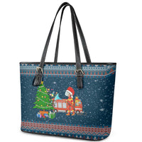 Flamingle Bells Xmas Christmas Leather Tote Bag Xmas Holiday Patterns - Wonder Print Shop