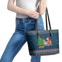 Flamingle Bells Xmas Christmas Leather Tote Bag Xmas Holiday Patterns - Wonder Print Shop