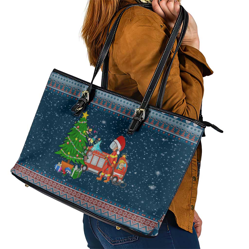 Flamingle Bells Xmas Christmas Leather Tote Bag Xmas Holiday Patterns - Wonder Print Shop