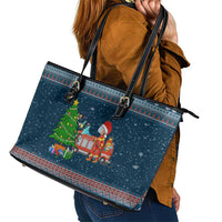 Flamingle Bells Xmas Christmas Leather Tote Bag Xmas Holiday Patterns - Wonder Print Shop