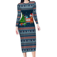 Flamingle Bells Xmas Christmas Long Sleeve Bodycon Dress Xmas Holiday Patterns - Wonder Print Shop
