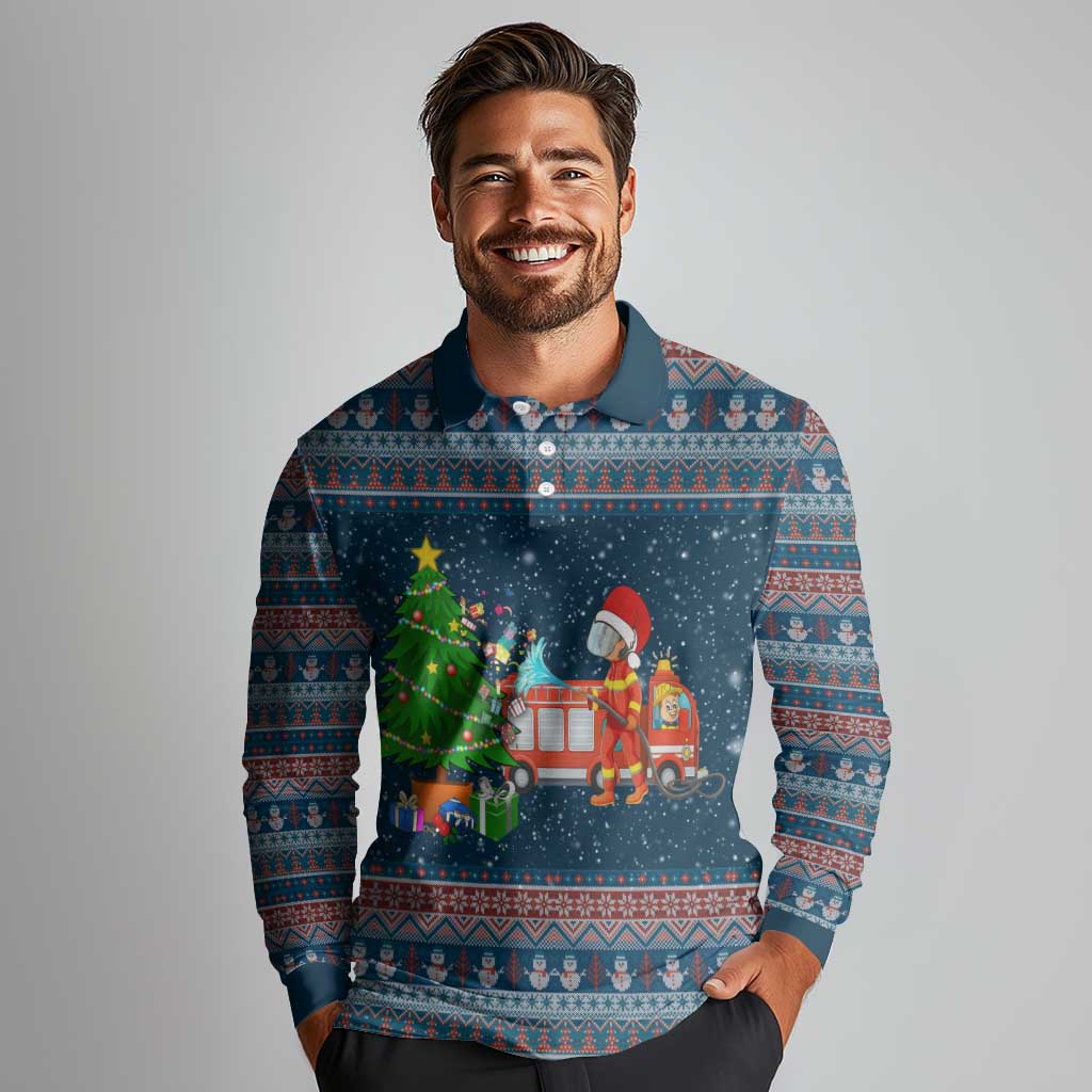 Flamingle Bells Xmas Christmas Long Sleeve Polo Shirt Xmas Holiday Patterns - Wonder Print Shop