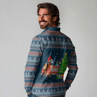 Flamingle Bells Xmas Christmas Long Sleeve Polo Shirt Xmas Holiday Patterns - Wonder Print Shop