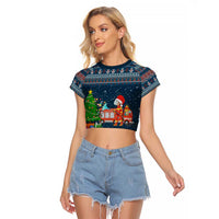 Flamingle Bells Xmas Christmas Raglan Cropped T Shirt Xmas Holiday Patterns - Wonder Print Shop