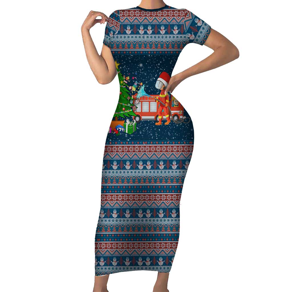 Flamingle Bells Xmas Christmas Short Sleeve Bodycon Dress Xmas Holiday Patterns - Wonder Print Shop