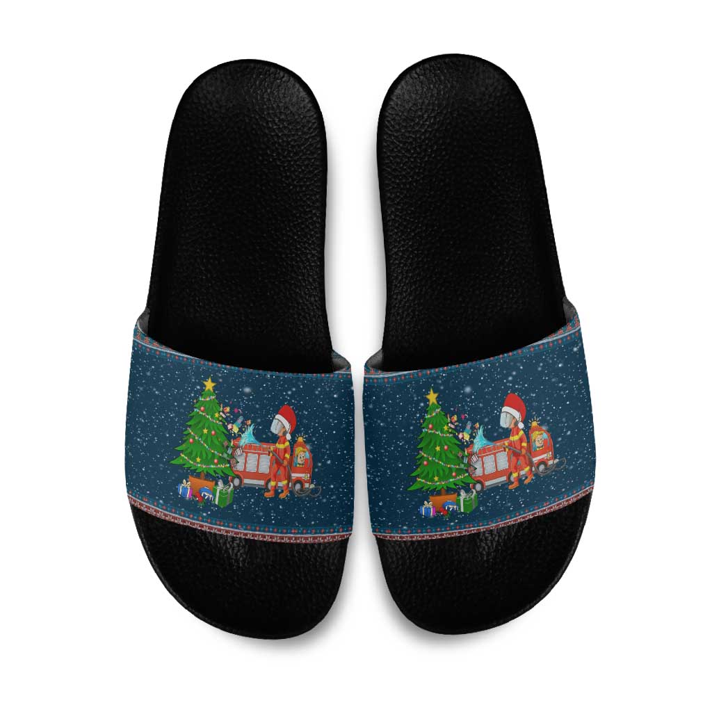 Flamingle Bells Xmas Christmas Slide Sandals Xmas Holiday Patterns - Wonder Print Shop
