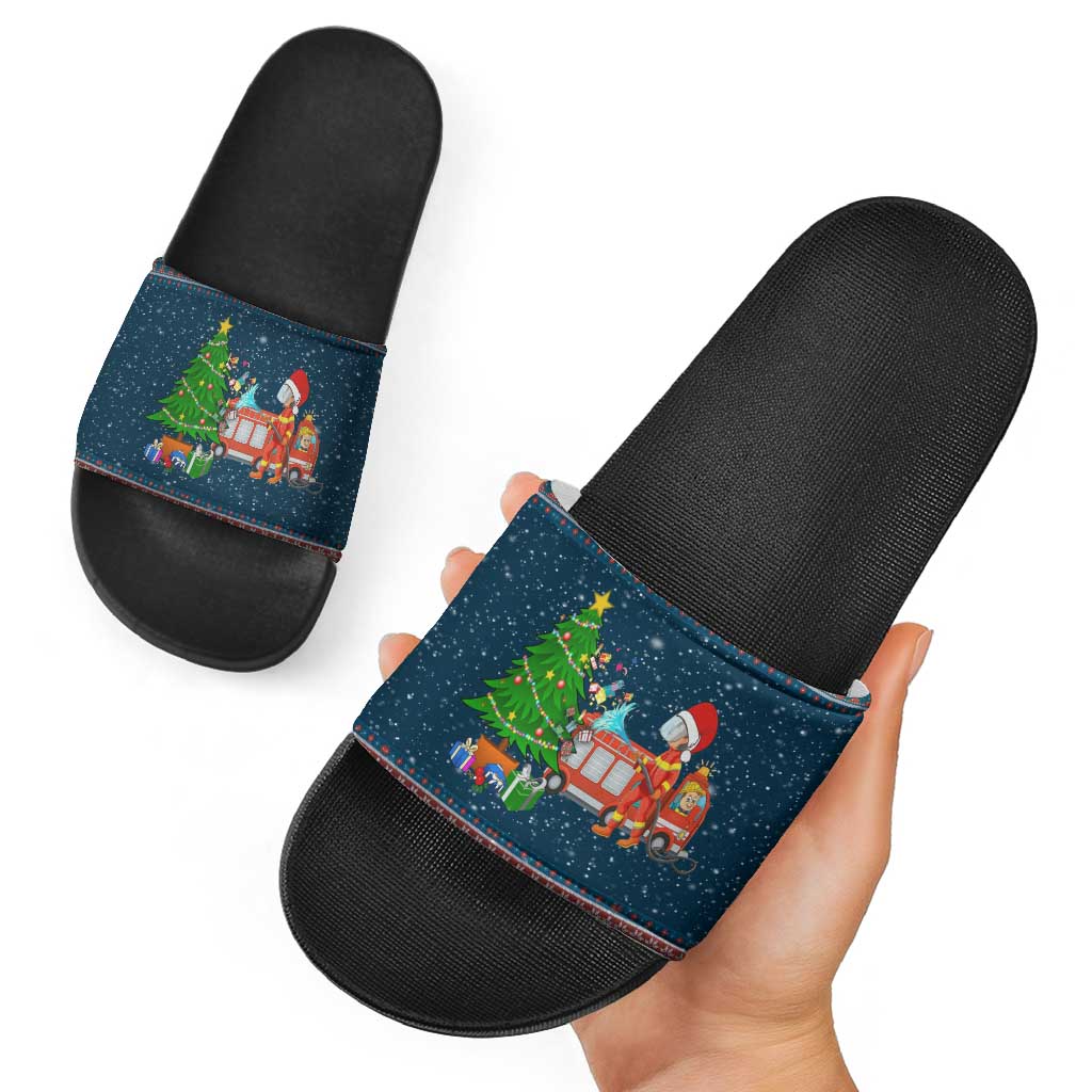 Flamingle Bells Xmas Christmas Slide Sandals Xmas Holiday Patterns - Wonder Print Shop